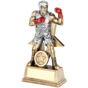 Brz/Pew/Red Male Boxing Figure With Star Backing With Plate (1In Centre) - 9In