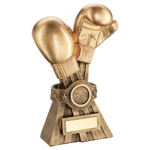 Gold/Brz Boxing Gloves With Belt With Plate (1In Centre) - 6In
